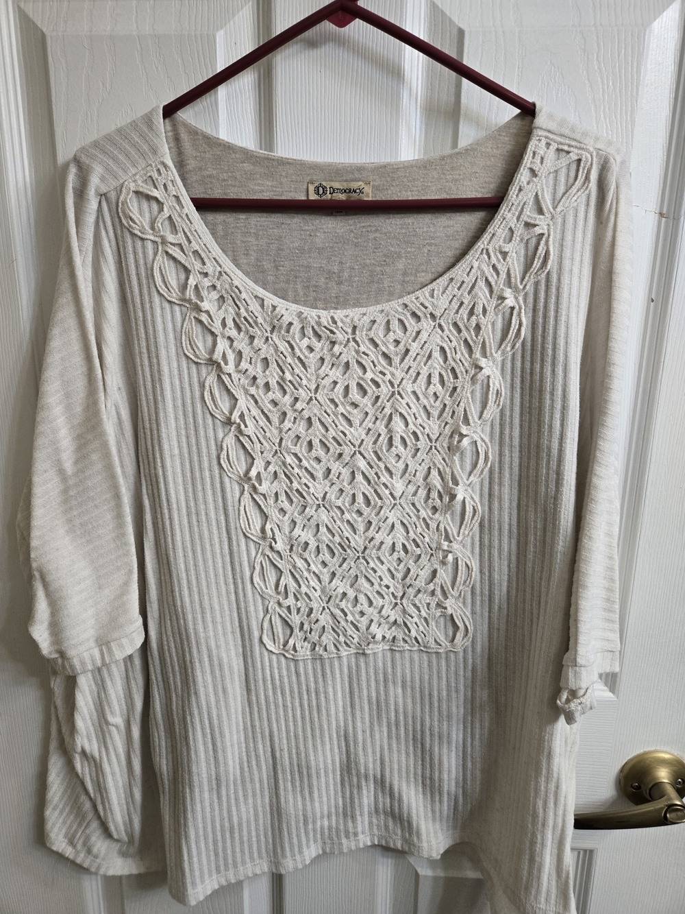 Democracy Cream Crochet Bib Scoop Neck Top